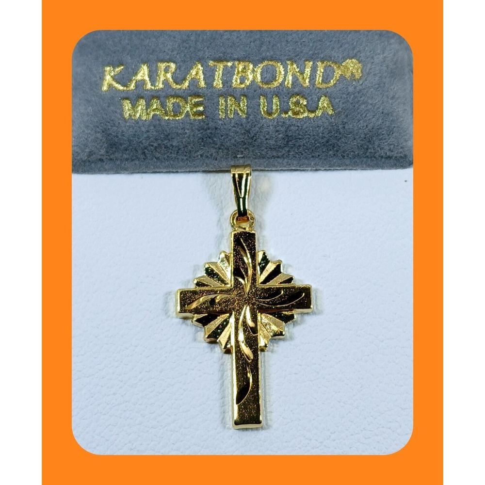 Karatbond Vintage Y2K Sunburst Cross‎ Pendant Gold Tone Made in USA NOS